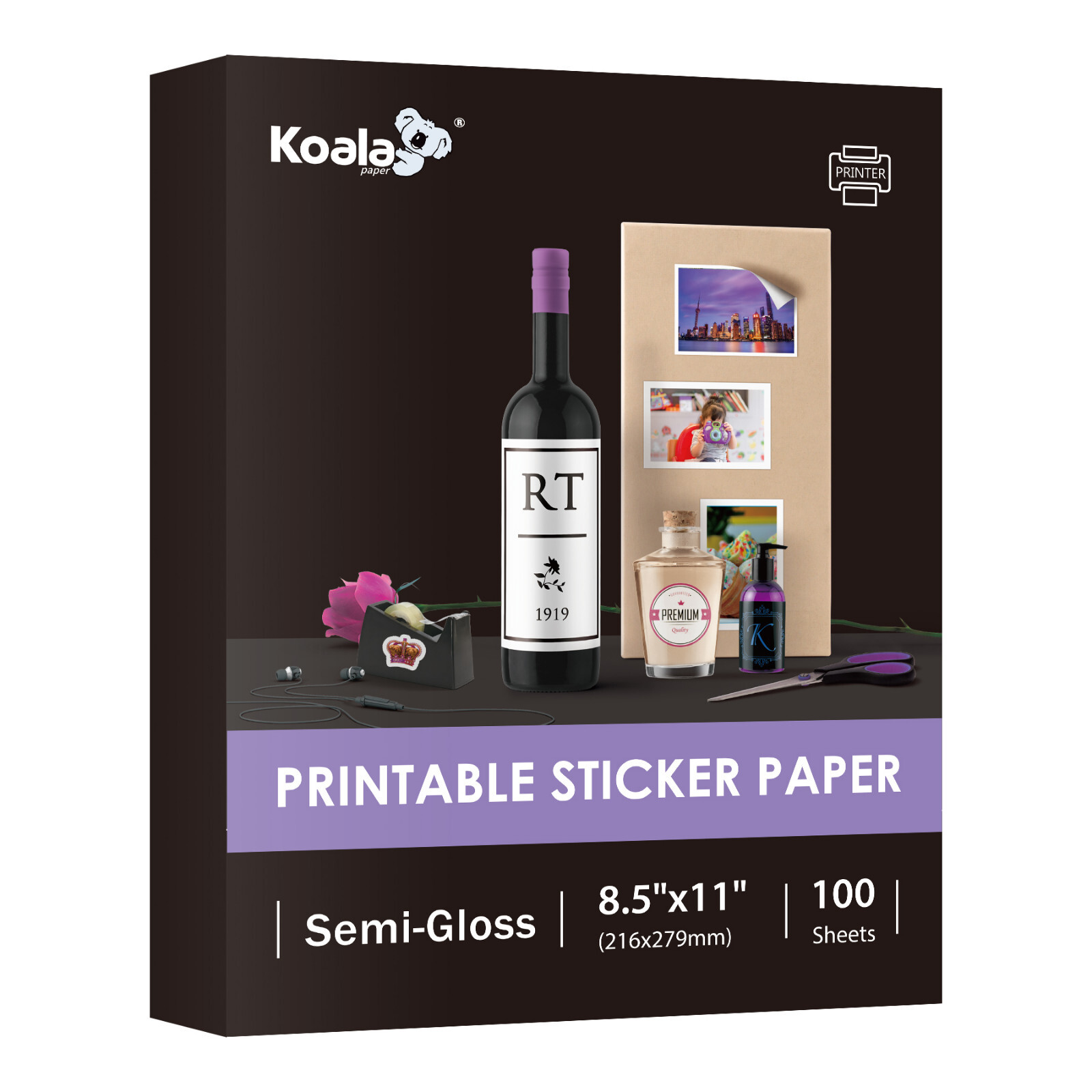 Lot Koala Semi-Gloss Sticker Paper for Inkjet Laser, Adhesive Photo Sticker