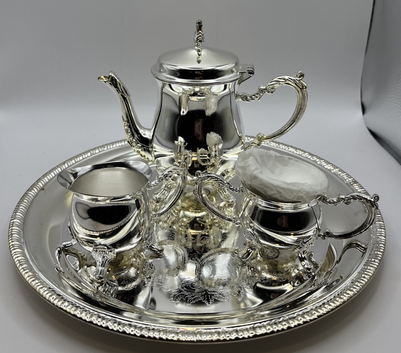Vtg Godinger Silver Art Co. Silver Plated 4 Pc. Miniature Coffee Set