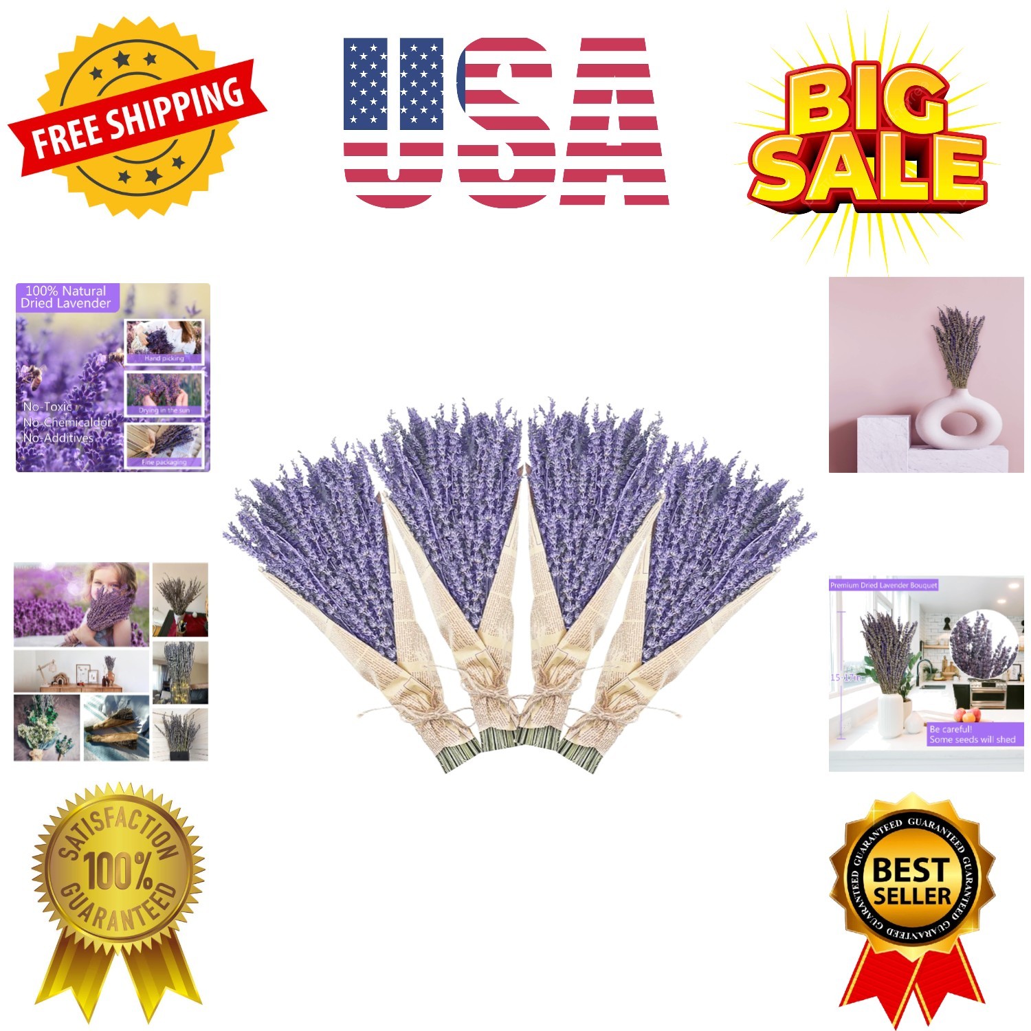 Dried Lavender Bundles, Natural Dried Lavender Flowers 520-560 Stems 16“ for ...