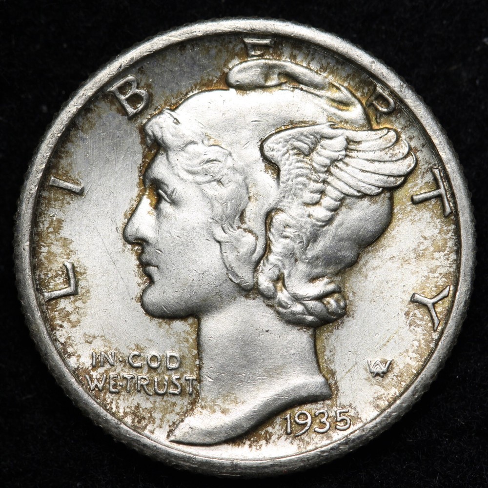 1935-S Mercury Silver Dime GEM BU MS FSB Full Split Bands E183 SGH