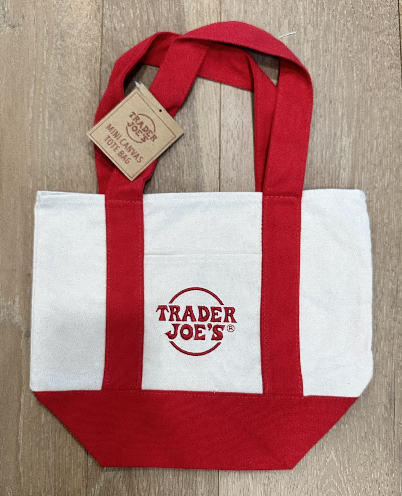 Trader Joe NWT Limited Edition Embroidered MINI CANVAS TOTE BAG 2024 💚