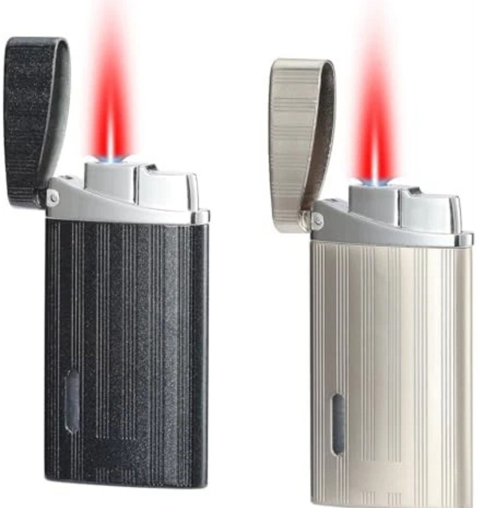 Mini Torch Lighter, Butane, Black Silver, Flame Adjustable