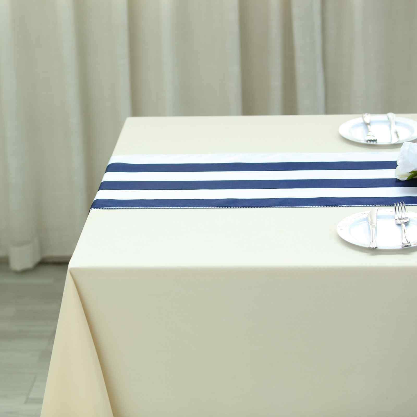 NAVY WHITE 12x108" Satin Stripes Table Top Runner Wedding Party Decorations