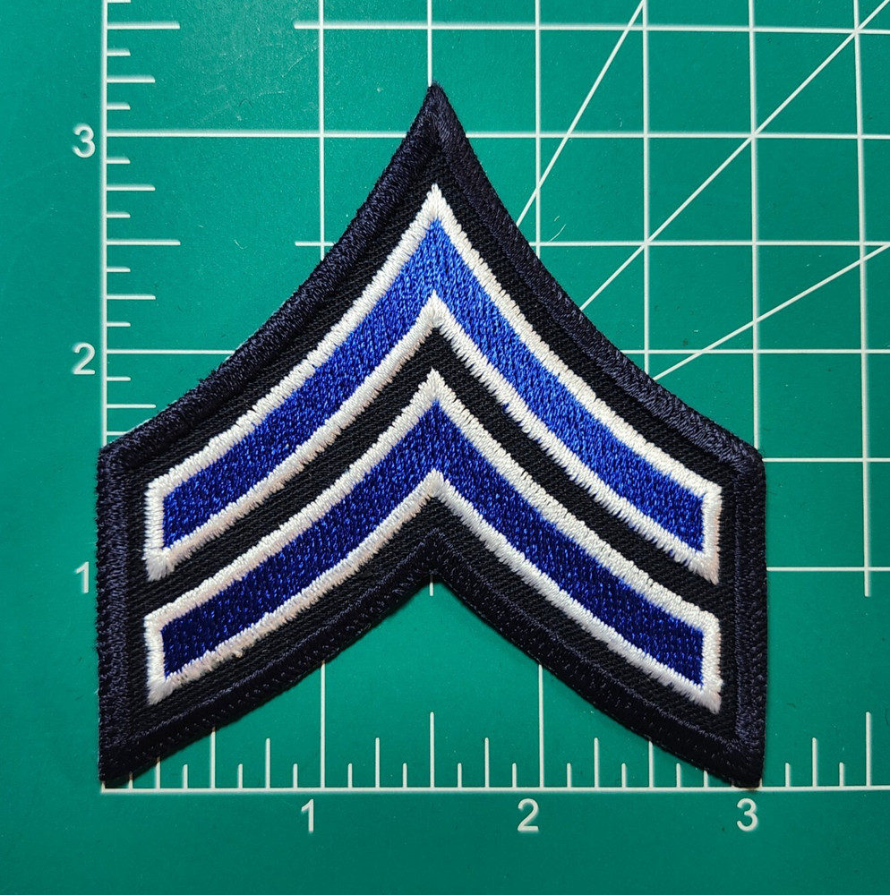 (2) Corporal Chevron Patch 3" - 2 stripes White & Royal on Navy (Navy border)