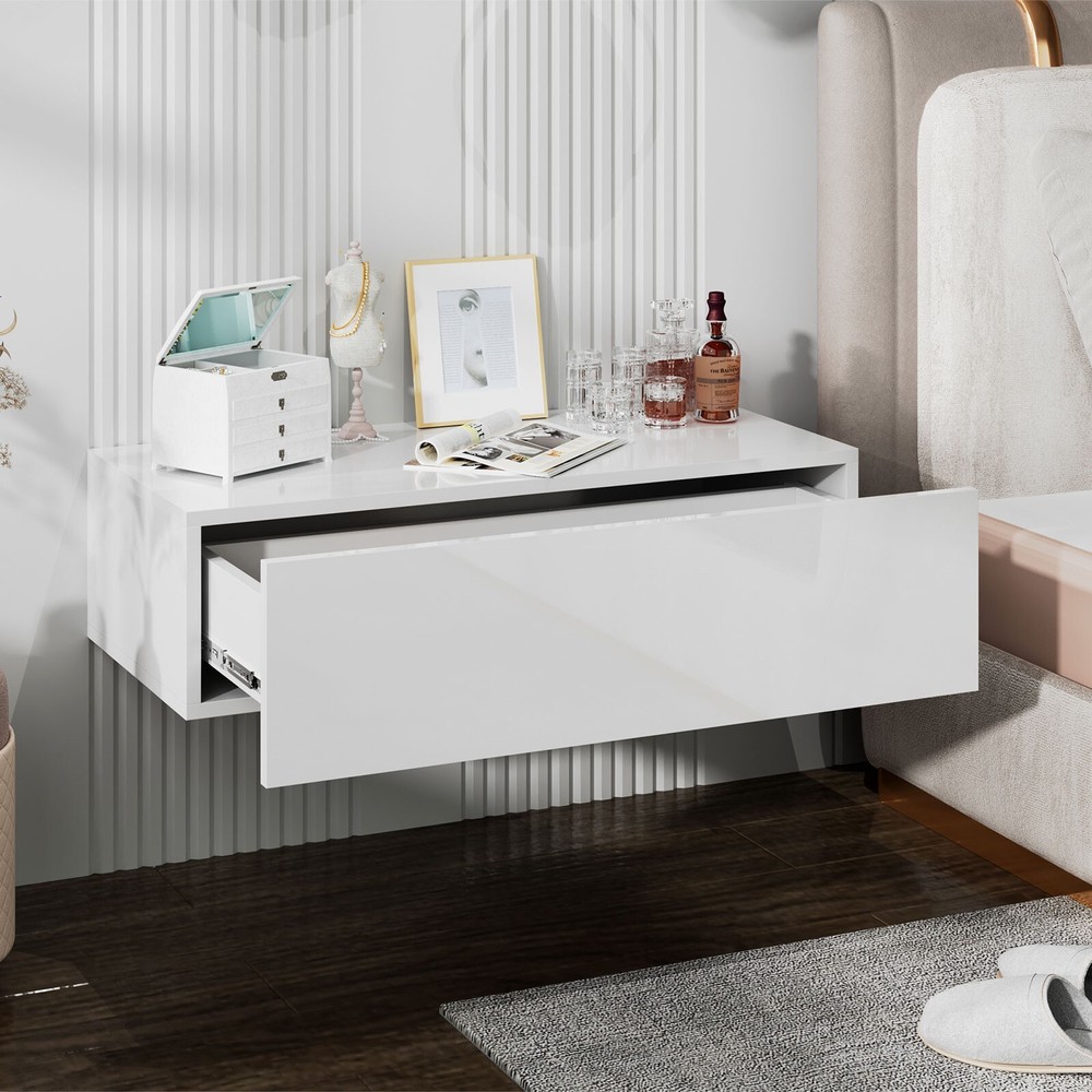 Wall Mounted Bedside Table Floating 1 Drawer Storage Cabinet Nightstand Unit