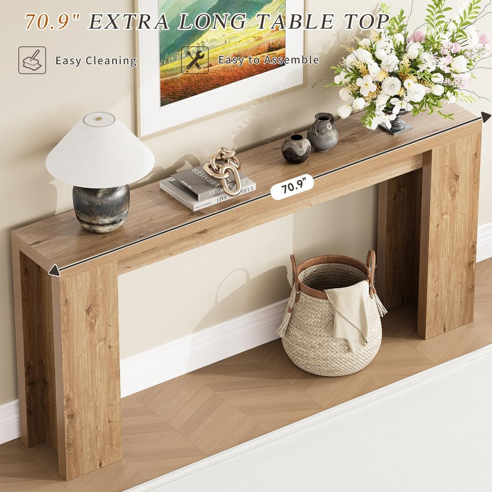 70.9 Inch Extra Long Console Table, Farmhouse Entryway Table with Thickened B...