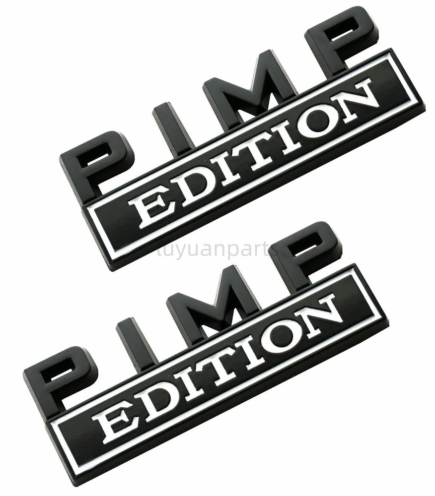2pcs Metal Pimp Edition Decals Sticker 3D Raised Letter Emblem black White