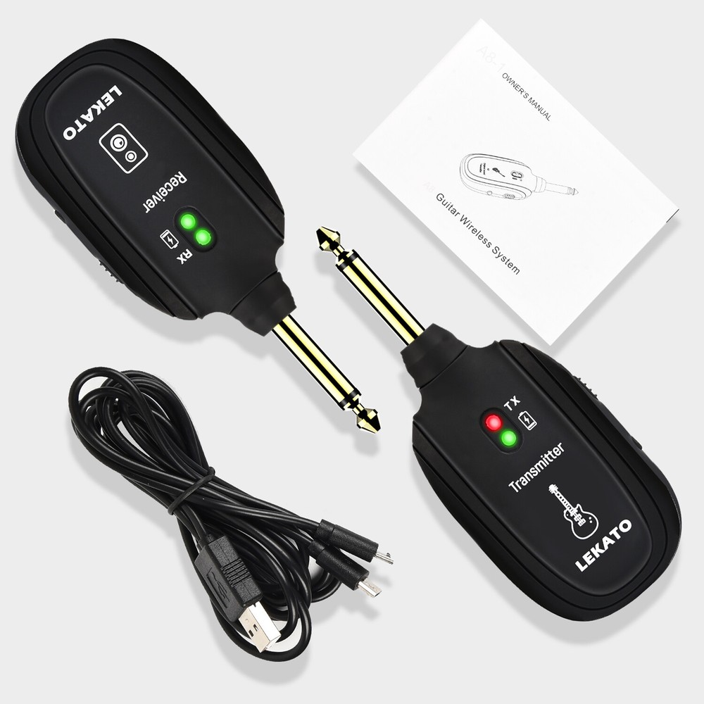 LEKATO Rechargeable Wireless Guitar System UHF Transmitter Receiver 4 Channels