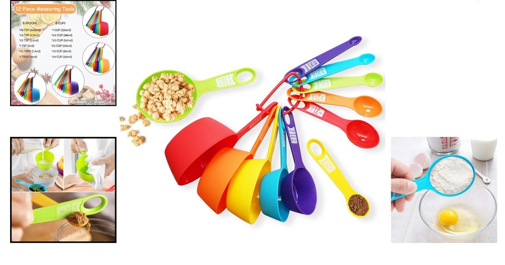 12 Piece Colored Measuring Cups and Spoons Set Kitchen Tools Durable Plastic