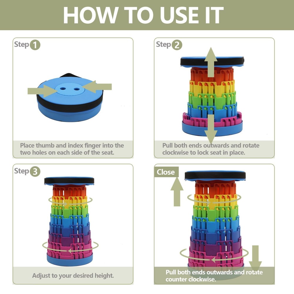 Collapsible Stool Upgraded, Folding Telescoping Foldable Camping Stool, Sturd...