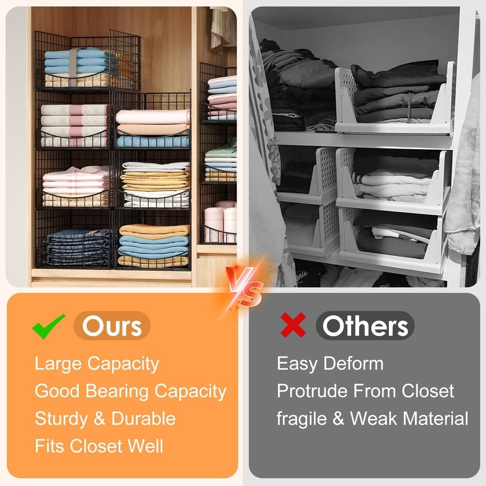 4-Tier Stackable Closet Organizer，Extra Large Clothing Cupboard Organizer Sys...