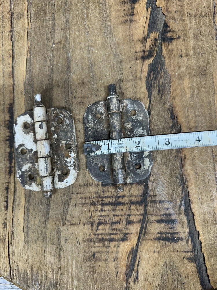 Pair Antique Door Hinges Old Original Paint