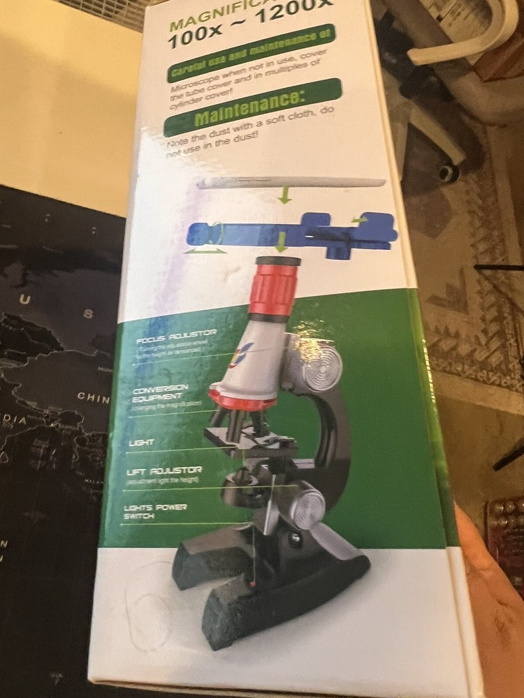 100X-400X-1200X Biology Microscope for Kid Teaching Experimental Microscope Set