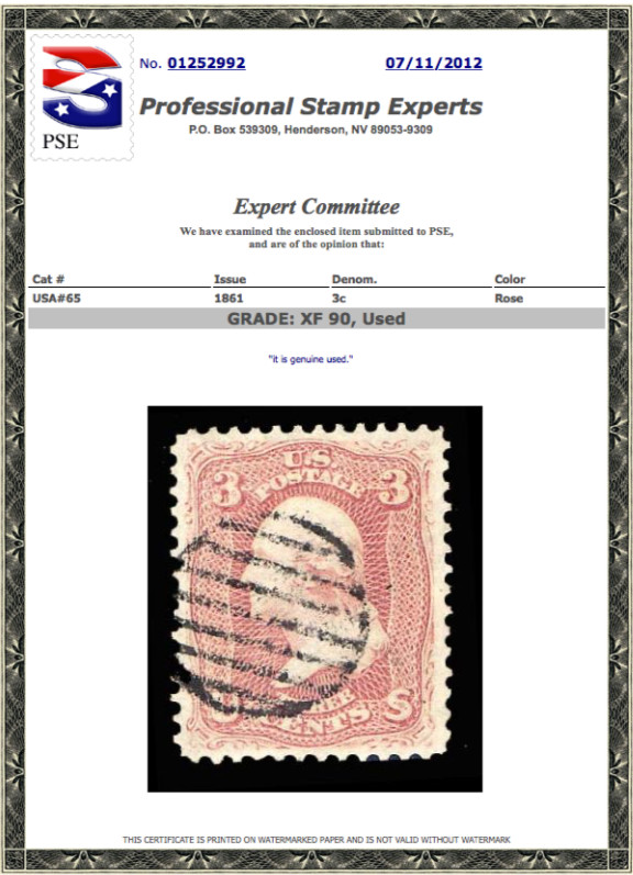 #65 Used PSE Graded 90, PSE Cert # 01252992