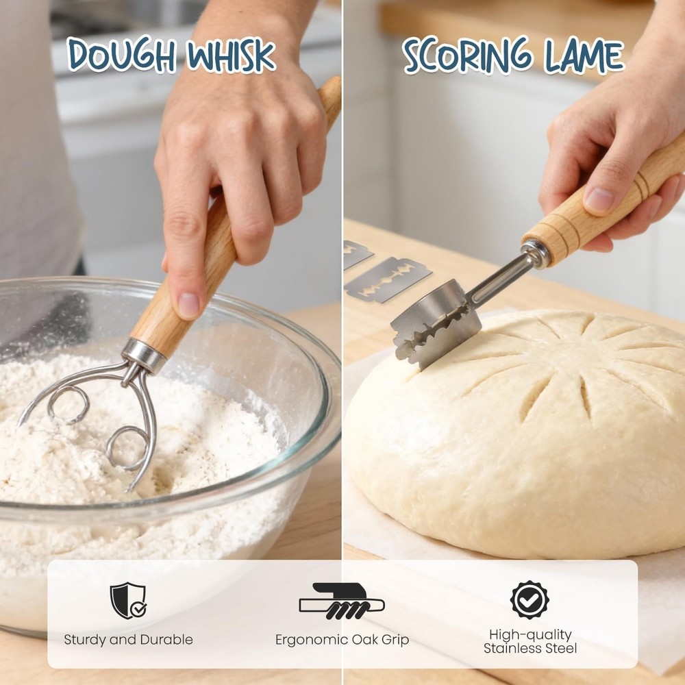 Complete Bread Proofing Set - Round and Oval Rattan Baskets with Essential Tools