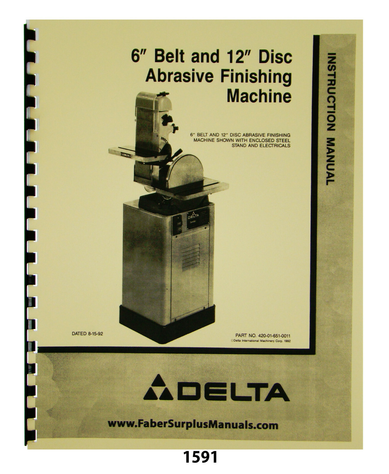 Delta 6" Belt 12" Disc Sander Model 31-730 Instruction & Parts List Manual #1591