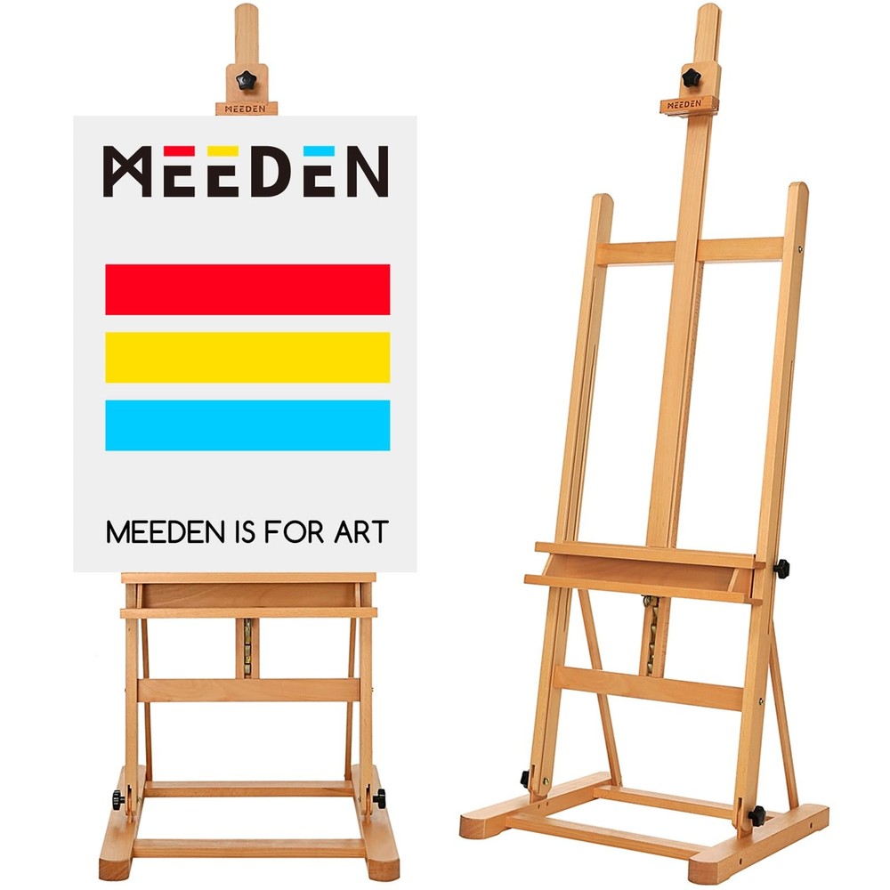 Basic Easel Solid Beech Wood Artist Painting up MEEDEN Studio H-Frame Storage