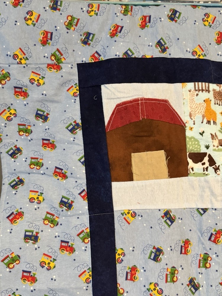 Patchwork Quilt Throw Blanket Handmade Signed Reversible Farmstead 53”x52”