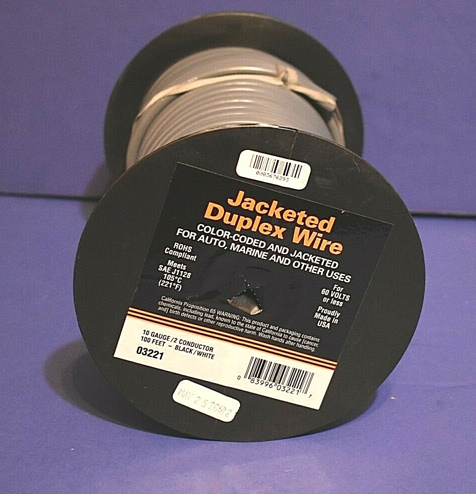 Trailer Light Cable 2 Wire Wiring Harness 100' Roll 10 Gauge Jacketed Grey