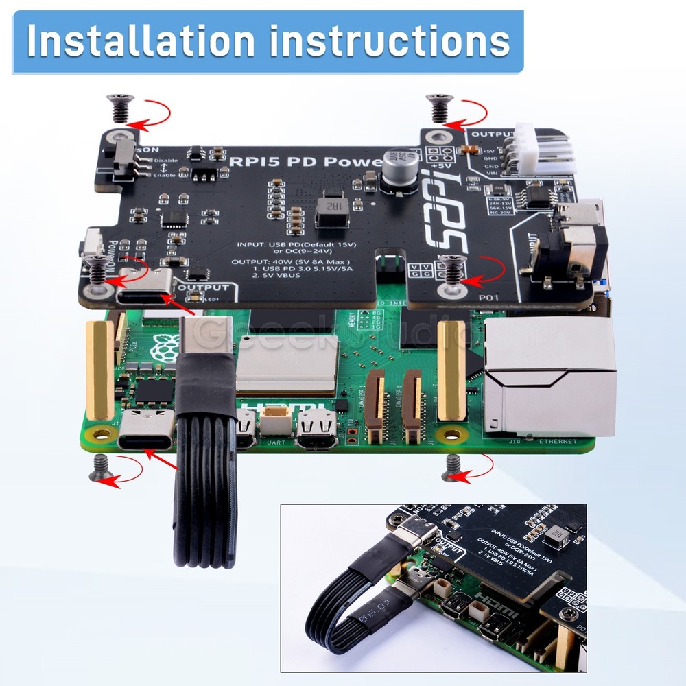 RPi 5 PD Power Expansion Board for Raspberry Pi 5 Always-ON switch
