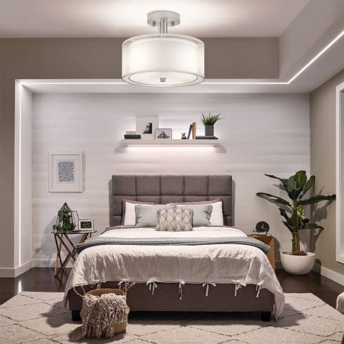 3-Light Semi Flush Mount Ceiling Light Fixture, Drum Light with 12inch White