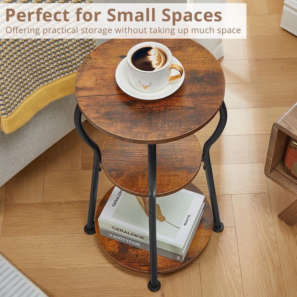 Adjustable Height C Shaped End Table, 360° Swivel Side Table TV Tray for Small