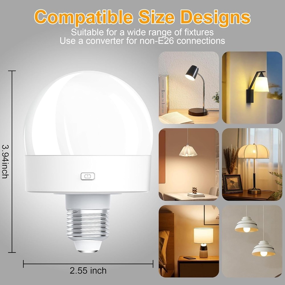 1/2PCS E26 Rechargeable Light Bulbs with Remote Control Timer and 3 Color Tem...