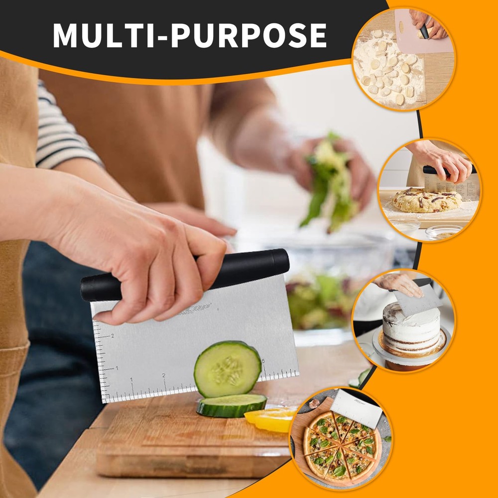 Bench Scraper & Chopper for Kitchen - Ideal Baking Essential Utensil,Stainles...