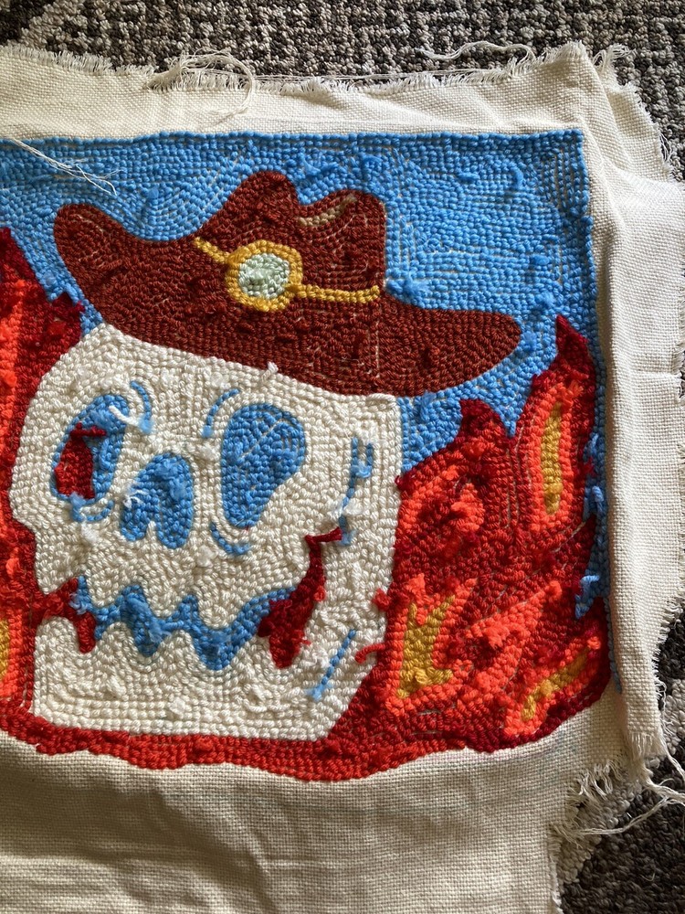 Punch Needle Design With Skull And Flames