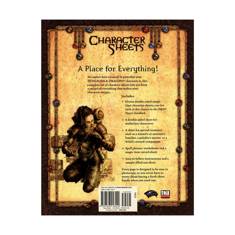 WotC D&D 3rd Ed Character Sheets 3.0 VG+