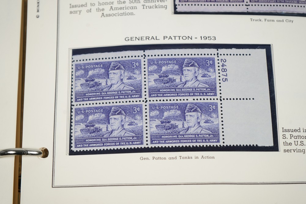 US 1950s-1960s COLLECTION OF 240 MINT PLATE BLOCKS STORED IN MINKUS ALBUM