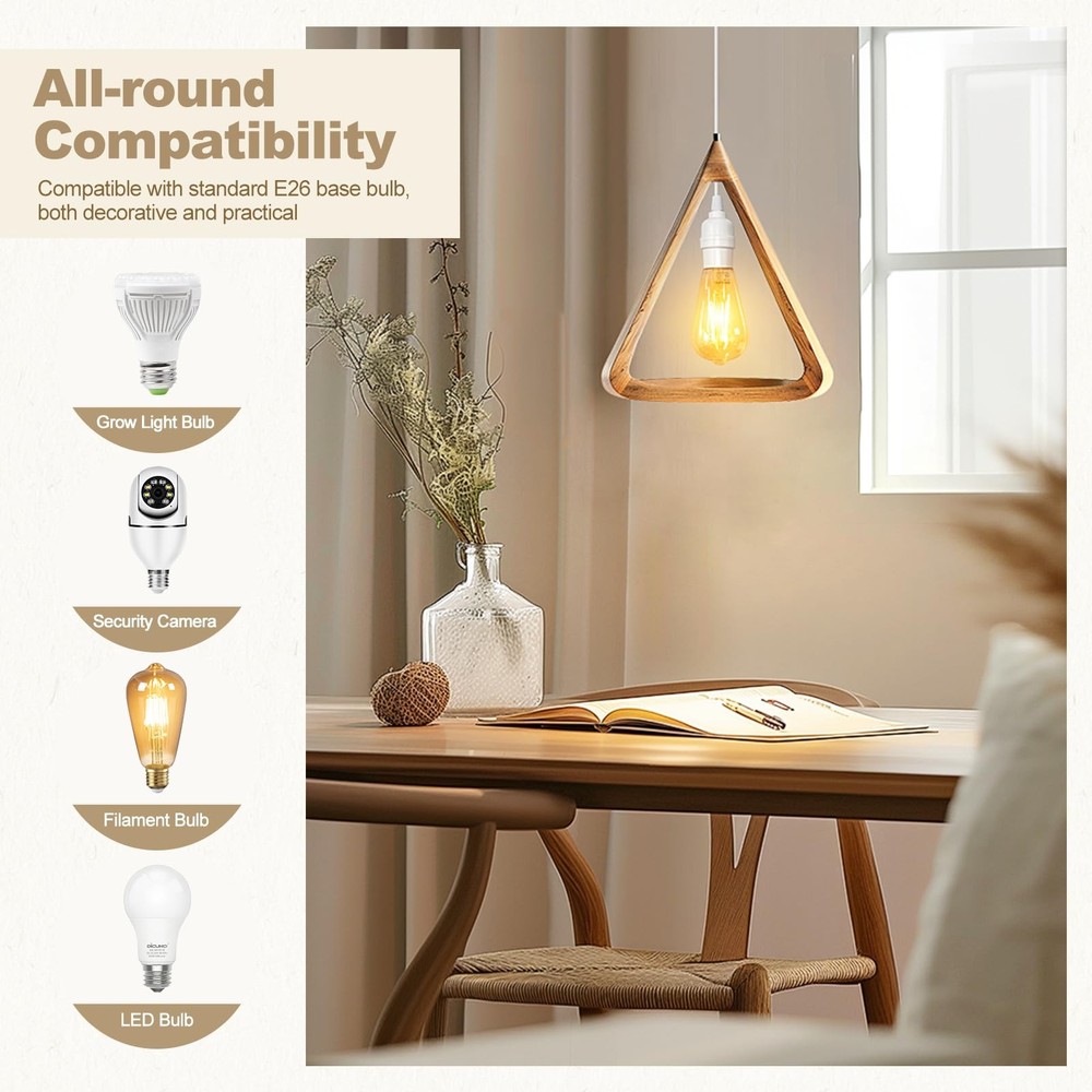 DiCUNO Hanging Lantern Extension Cord Cable, E26 13ft -1P, - White