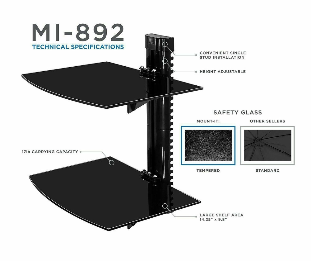 Mount-It! Floating Wall Mounted Shelf Bracket Stand | 2 Shelves, Open Box