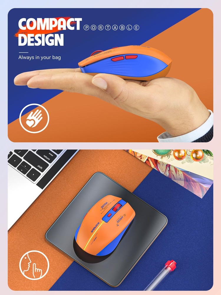 Bluetooth Wireless Mouse - BT1/BT2+USB Receiver Dual Mode Rechargeable Quiet ...