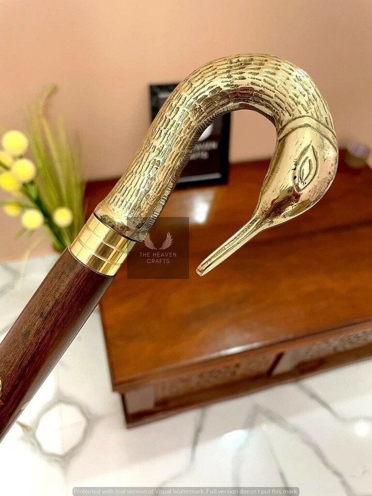 Antique Solid Brass Head Handle Designer Wooden Walking Working Stick Gift