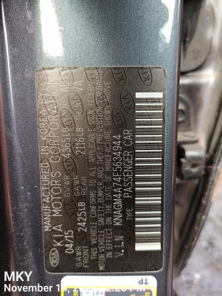 RIGHT REAR DOOR WINDOW REGULATOR OEM 2016 KIA OPTIMAKIA