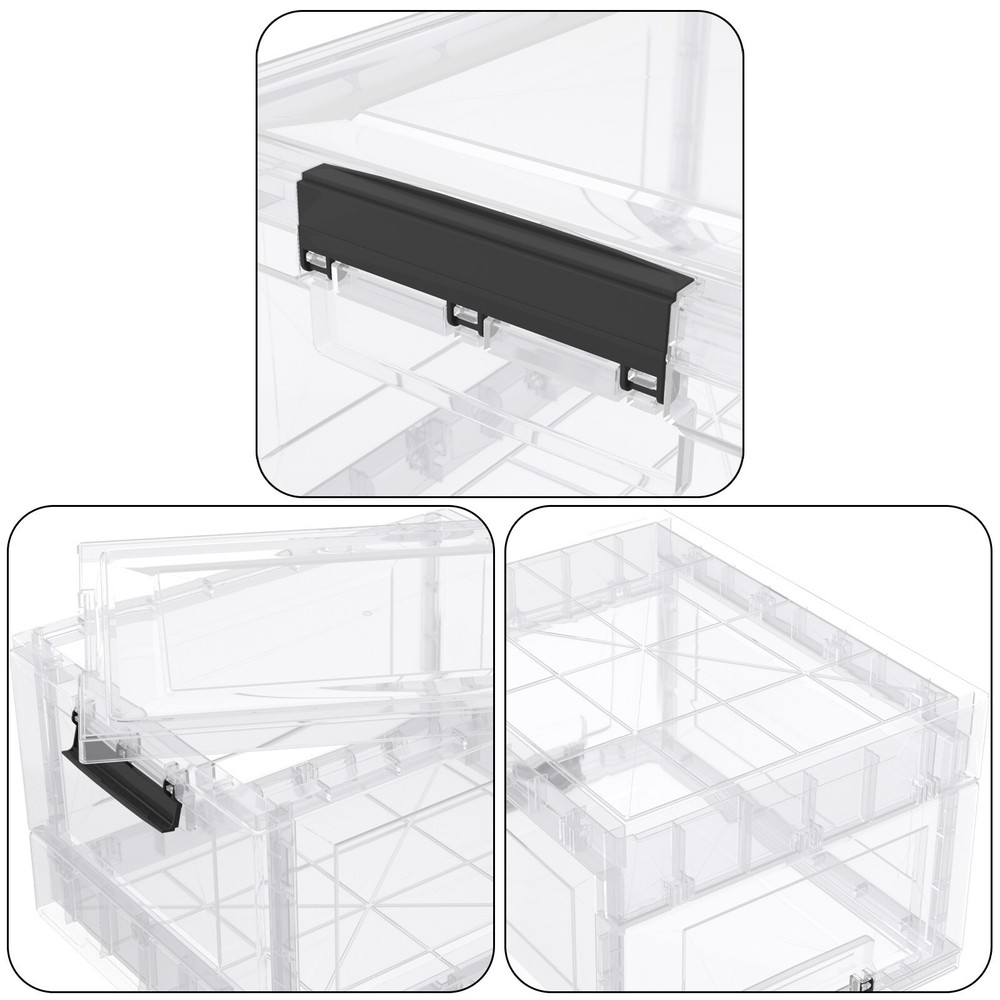 4 Packs Clear Stackable Folding Bins with Lids Collapsible Plastic Storage Cube