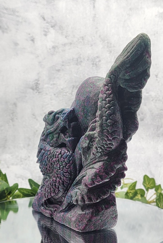 UV Reactive Ruby Kyanite Dragon, Statement Piece Ruby In Kyanite Hand-Carved