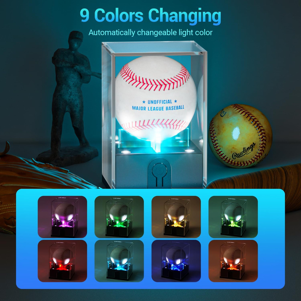 Baseball Display Case with Led Light, Light up Baseball Case for Display, Acryli