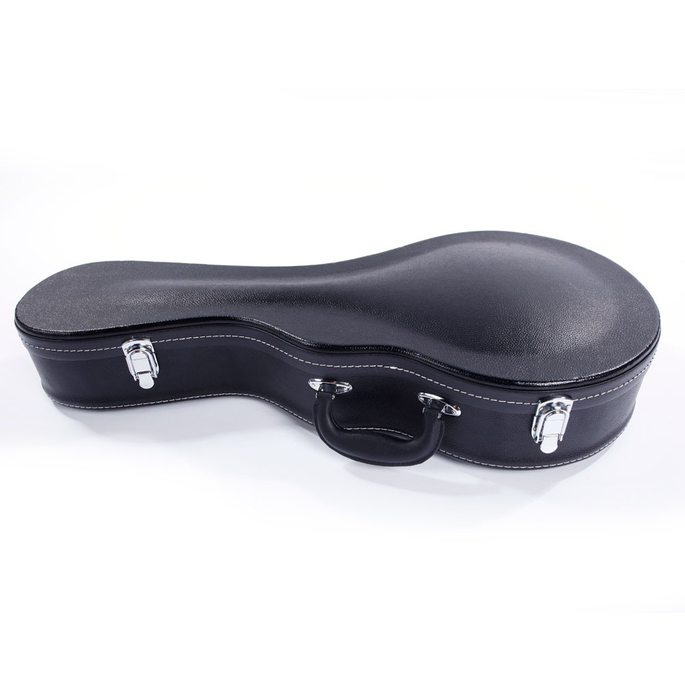F-Style Microgroove Pattern Leather Wood Mandolin Case Black