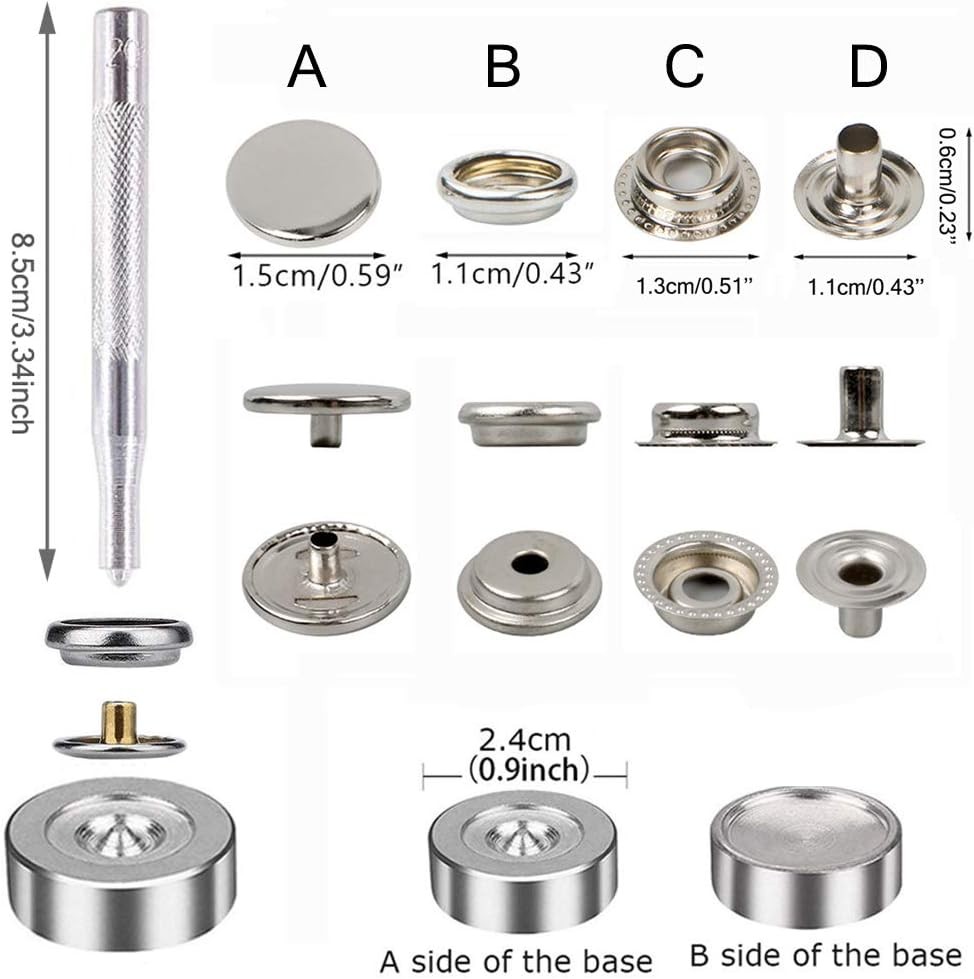 25 Sets Snap Fastener Kit,Snaps Button Tool Stainless Steel