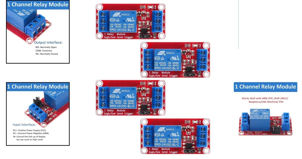 4pcs 1 Channel DC 24V Relay Module with Optocoupler - High/Low Signal Support