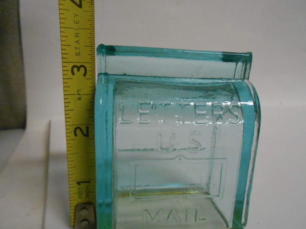 Glass LETTERS US Mailbox Candy Container Aqua Blue