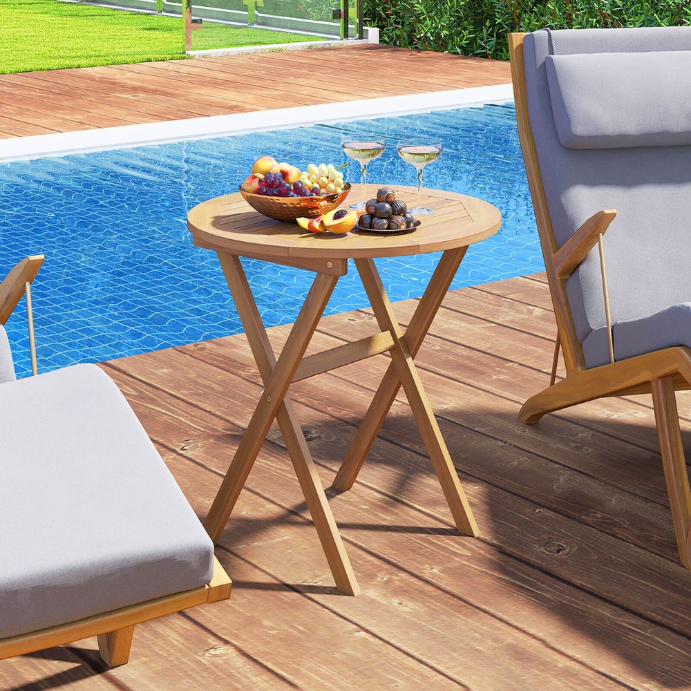 Outdoor Side Table with Slatted Tabletop & X-Shaped Structure Coffee Table
