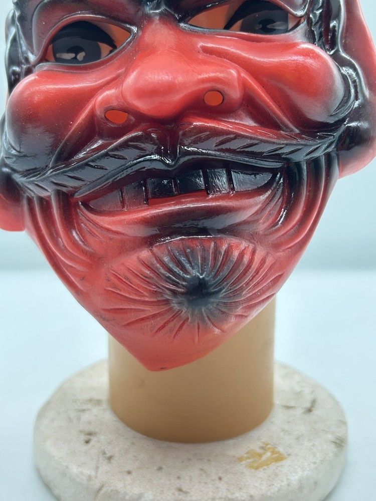 Vintage Rubber Red Devil / Demon Halloween Mask w/ Elastic Head Strap