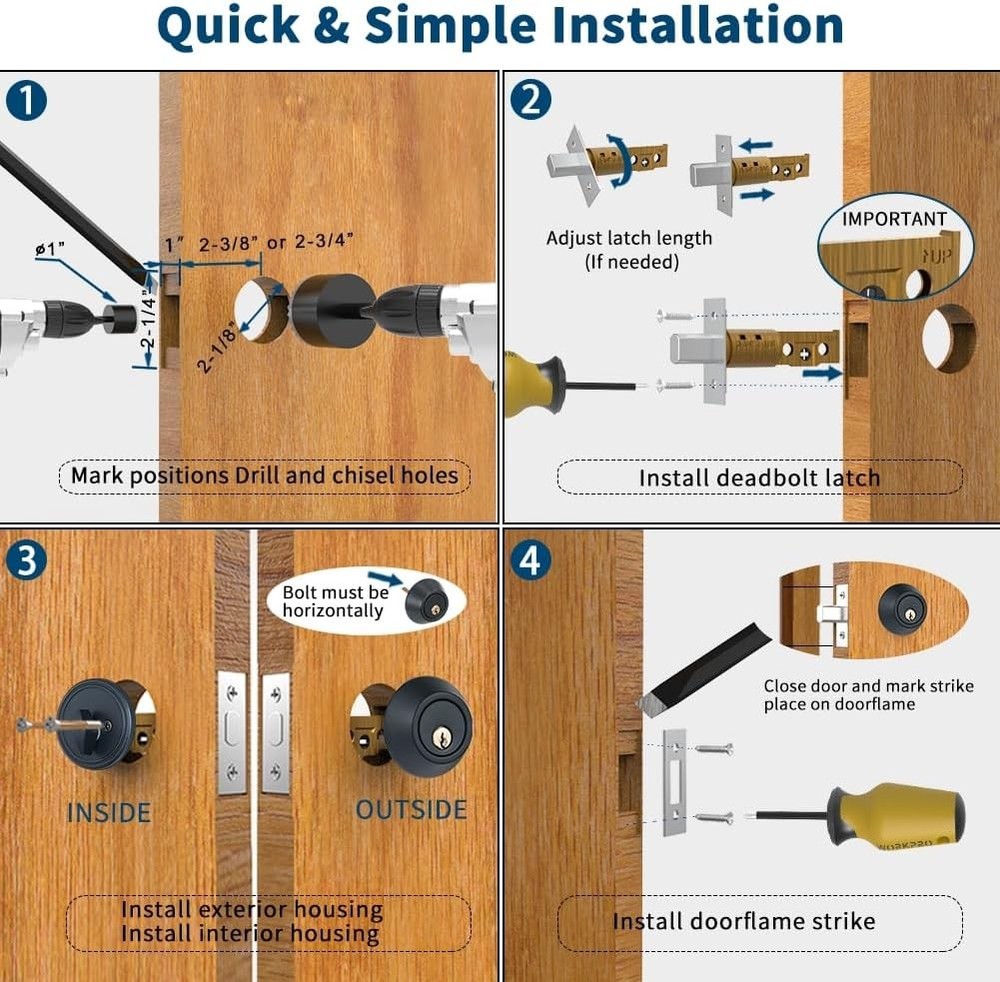 Deadbolt Door Lock Set Grade 3 Enhanced Security for Home Office Black PC
