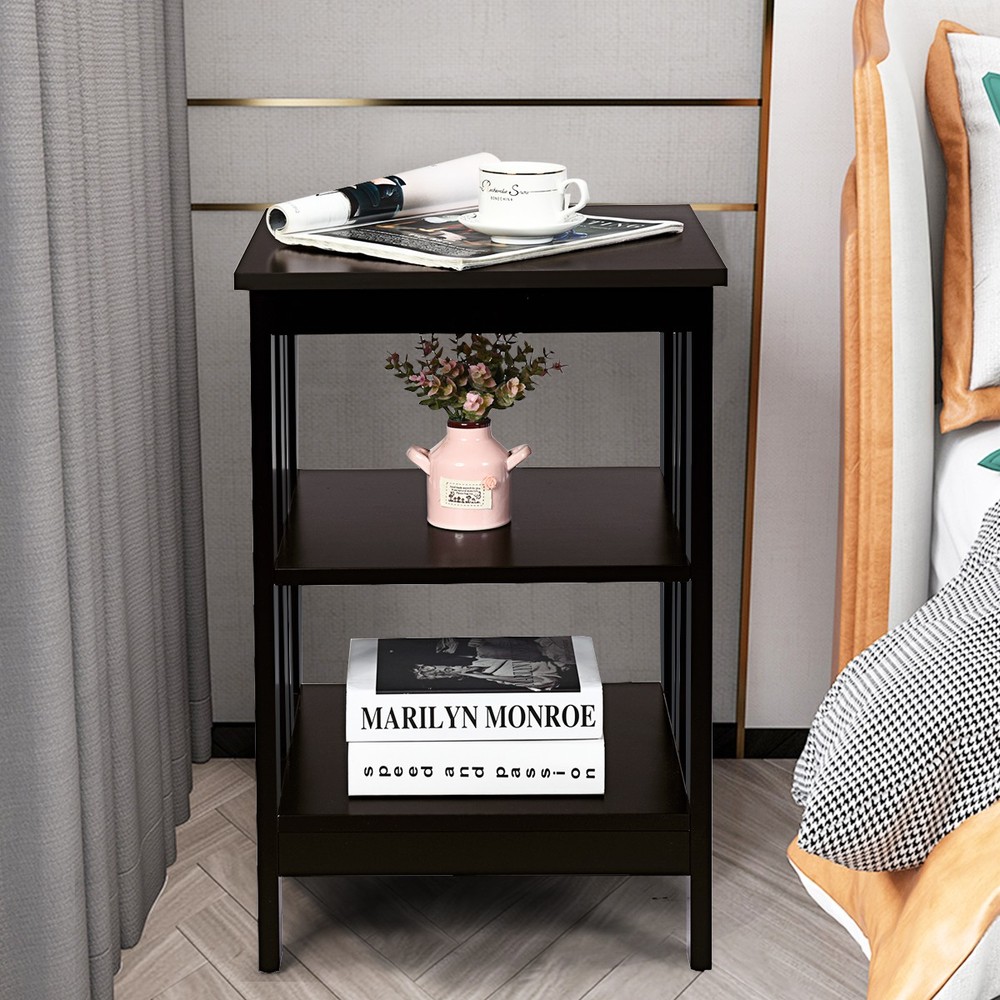 3-tier Side Table Nightstand Sofa End Table Storage Display Shelf Espresso