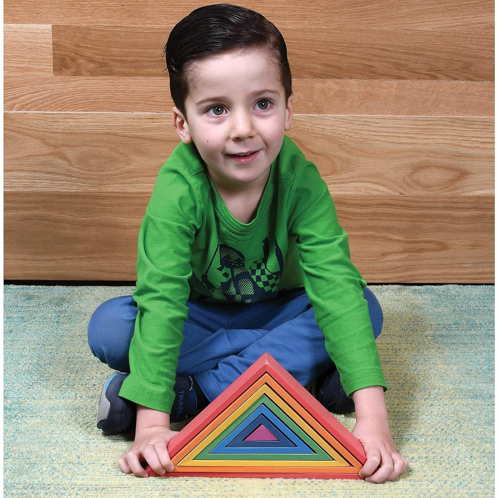 - 73418 Wooden Rainbow Architect Triangles - Nesting Puzzle - Stacking Blocks fo