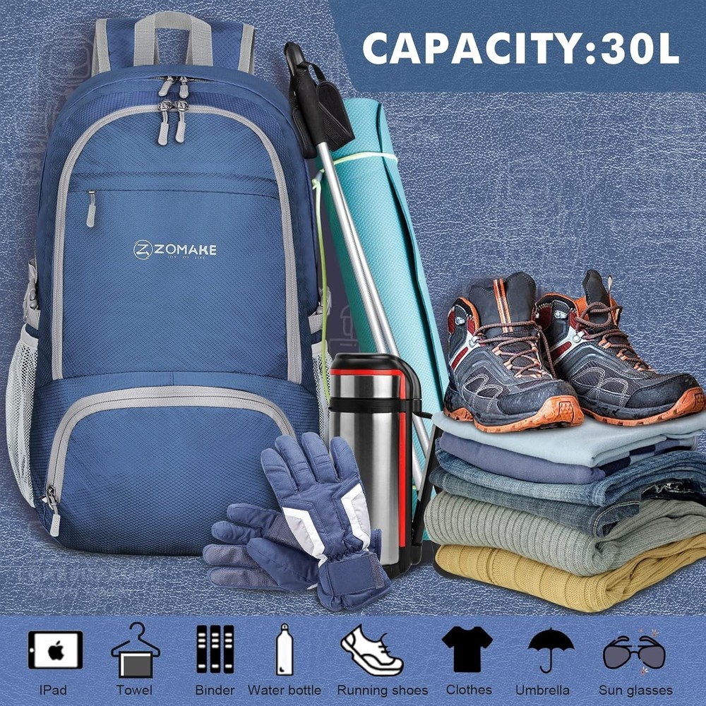 Lightweight Packable Backpack 30L, Foldable Hiking Backpacks Water Resistant ...