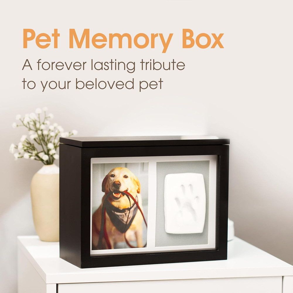 Pet Memory Box & Urn – Solid Wood, Black Finish, Personalized Keepsake with Clay